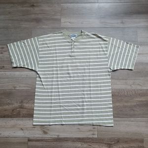 Vintage 90s Supplies Green Striped Knit Henley T Shirt Oversized Large Skate